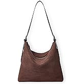 Suede Shoulder Bag for Women, Slouchy Hobo Tote Purse with Adjustable Strap, Faux Suede Brown Handbag for Office Work Travel