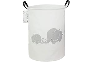 FANKANG Storage Basket, Nursery Hamper Canvas Laundry Basket Foldable with Waterproof PE Coating Large Storage Baskets for Kids Boys and Girls, Office, Bedroom, Clothes,Toys（Love Elephant）