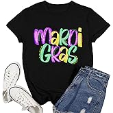Ascrazy Mardi Gras Shirts for Women Fat Tuesday Tshirt Happy Mardi Gras Day Tee Top