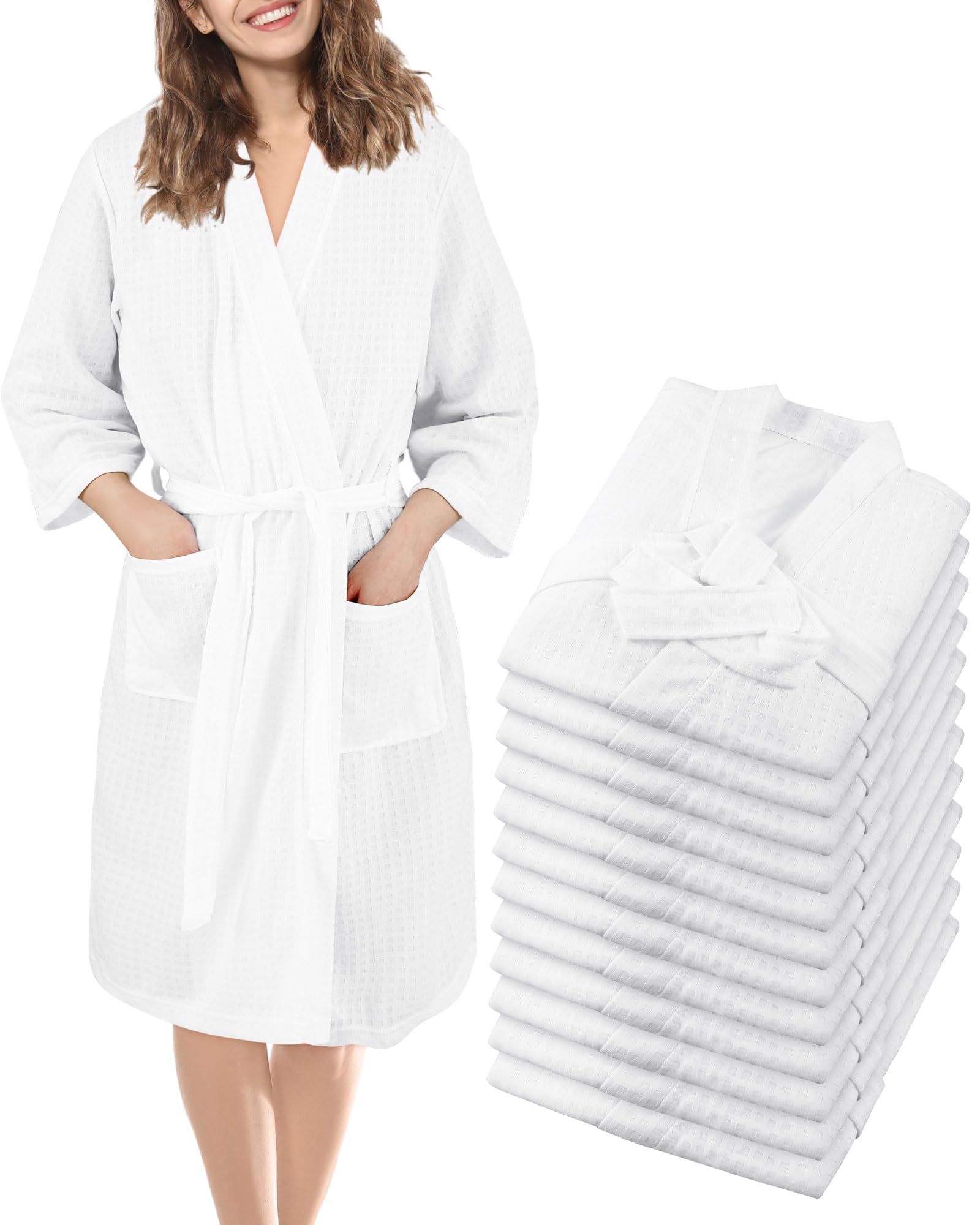 P Robe Panitay 12 Pcs Women's Waffle Knit Robes Thin Spa Bath Robe Bulk Hotel ...