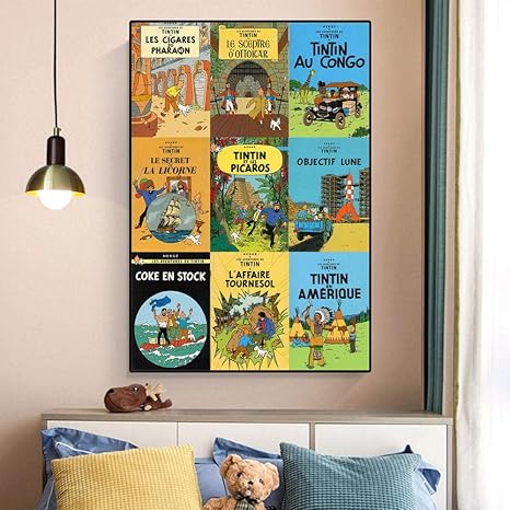 Amazon ヴィンテージアドベンチャーアニメカバーポスター有名なベルギーコミック壁アートパネルクラシック漫画キャンバス絵画インテリアレトロアニメ写真モダン版画子供部屋装飾画40x60cmいいえフレーム ウォールステッカー オンライン通販