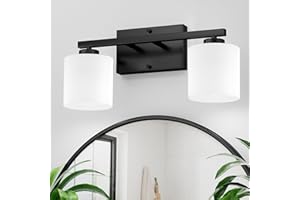 Honesorn Bathroom Lighting Fixtures Over Mirror, 2 Light Black Vanity Light, Anti-Rust Bathroom Vanity Light, Modern Vanity Lights for Bathroom with Frosted Shade, E26 Wall Mounted Bathroom Lighting