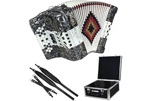 SofiaMari NSM3412 Accordion Package: 34 Button, 12 Bass, 3 Switch Accordion with Case and Straps (Fa/FBE, Grey White Gray)