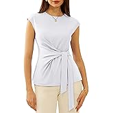 GRACE KARIN Womens Cap Sleeve Tops 2025 Summer Tie Waist Crew Neck Elegant Blouse Dressy Casual Work Business Shirts