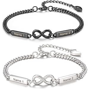 VISENSHO Personalized Infinity Bracelets for Couples Custom Name Promise Matching Couples Bracelets for Boyfriend Girlfriend
