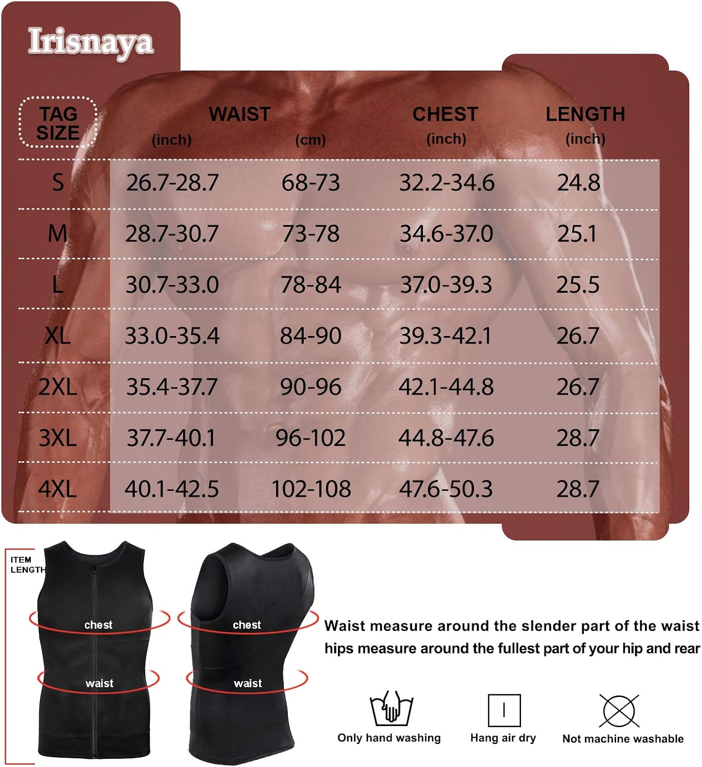 Irisnaya Mens Compression Shirt Slimming Body Shaper Vest Waist Trainer Workout Tank Tops Back Support Undershirts: Clothing