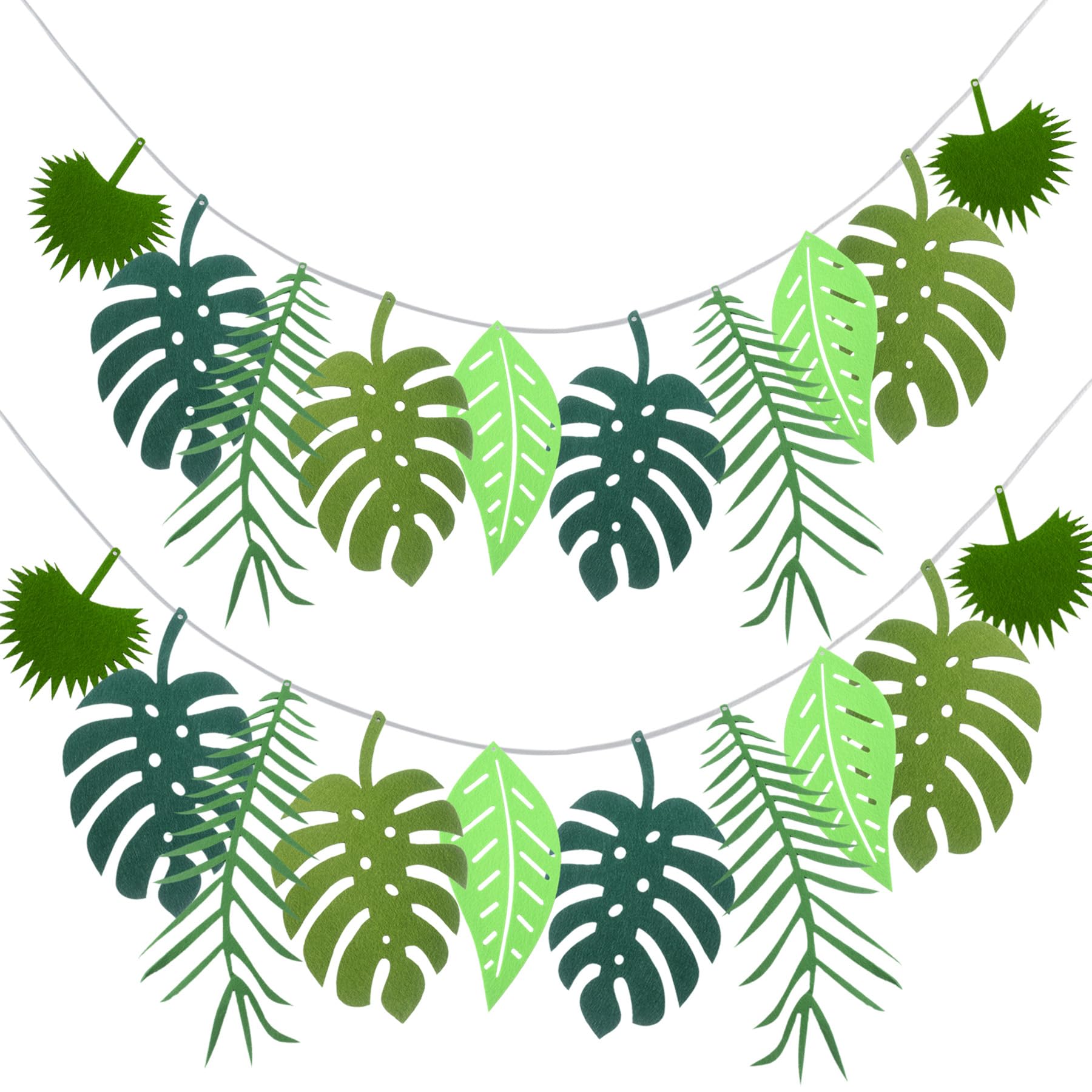 Dmnnlp 2 Pcs Green Palm Leaves Garland Bunting (6M In Total), Felt Jungle Leaves, Jungle Theme Party Decorations for Birthday, Jungle, Nursery School, Beach Pool,Summer Party 19.7Ft