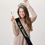 MIOSJI 60th Birthday Sash Tiara Crown Black Gold Women Party Decorations Gift view 6
