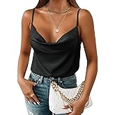 Aoulaydo Women's Spaghetti Straps V Neck Satin Camisole Cowl Neck Cami Tank Top Silk Camisole Sleeveless Blouses