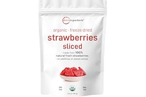 Micro Ingredients Organic Strawberries Sliced, 6.4oz | 100% Natural Fruit | Freeze Dried Strawberry Source | No Sugar & Additives | Healthy Snack & Topping for Beverages or Recipes | Non-GMO, Vegan