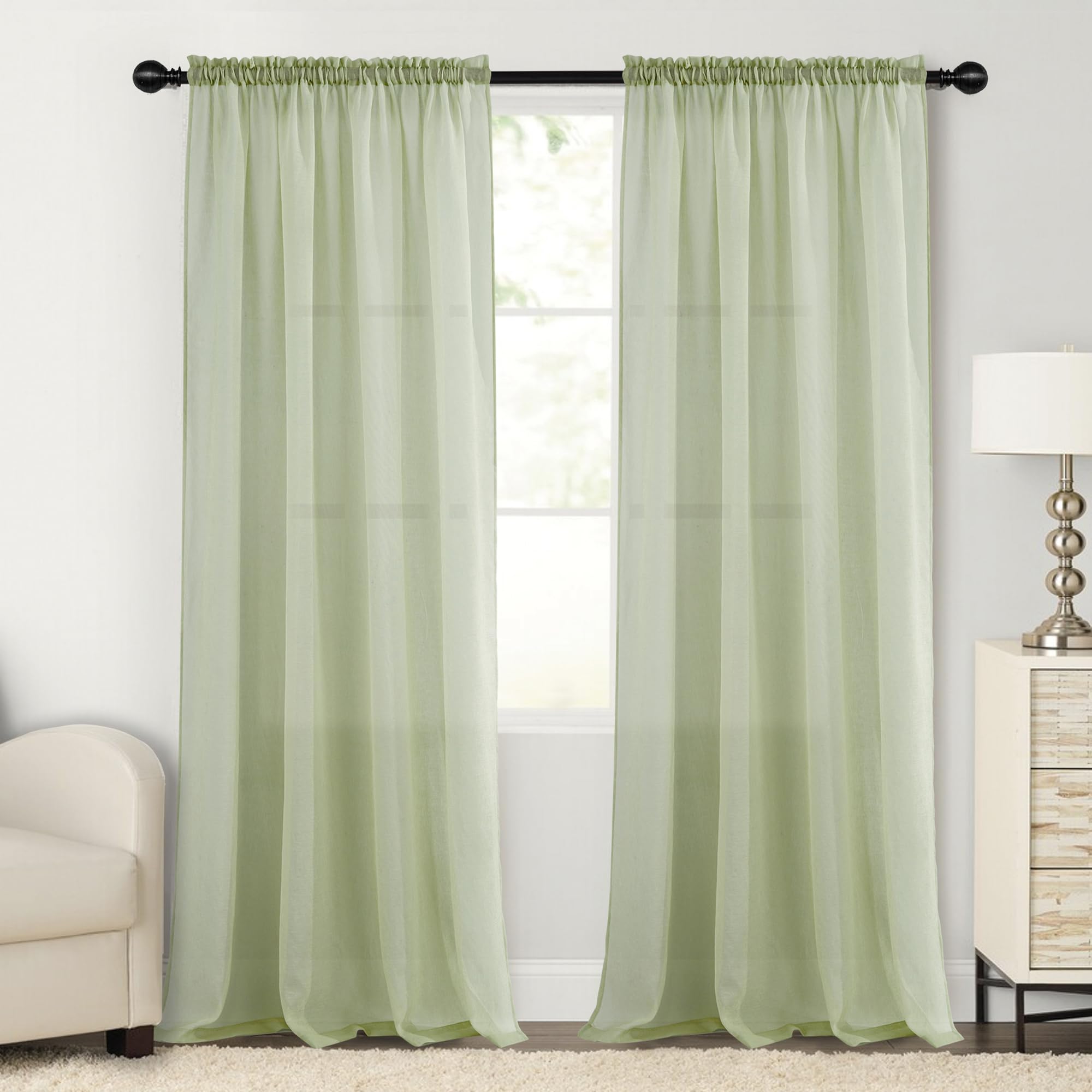Tony's collection Sage Green Sheer Curtains 36 Inch for Kicthen ...