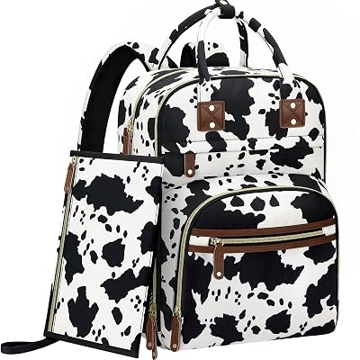 Tenot Diaper Bag Backpack for Women with Changing Pad, Baby Bag with Insulated Pockets Multifunctional Diaper Bags For Baby Girl Boy Waterproof Baby Bags For Boys Girls Maternity Bag Cow Print