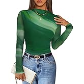 ZESICA Floral Long Sleeve Tops for Women Spring Mesh Mock Neck Ruched Fitted Shirts Going Out Blouses Trendy Clothes