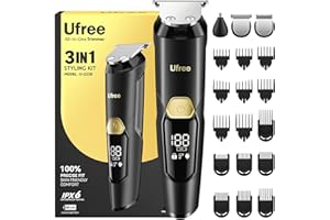 Ufree 3-in-1 Beard Trimmer Kit, Men's Electric Shaver Razor for Mustache Body Nose Facial Hair, Professional Hair Trimmer, Rechargeable Clippers, Waterproof Beard Grooming, Birthday Gifts for Men