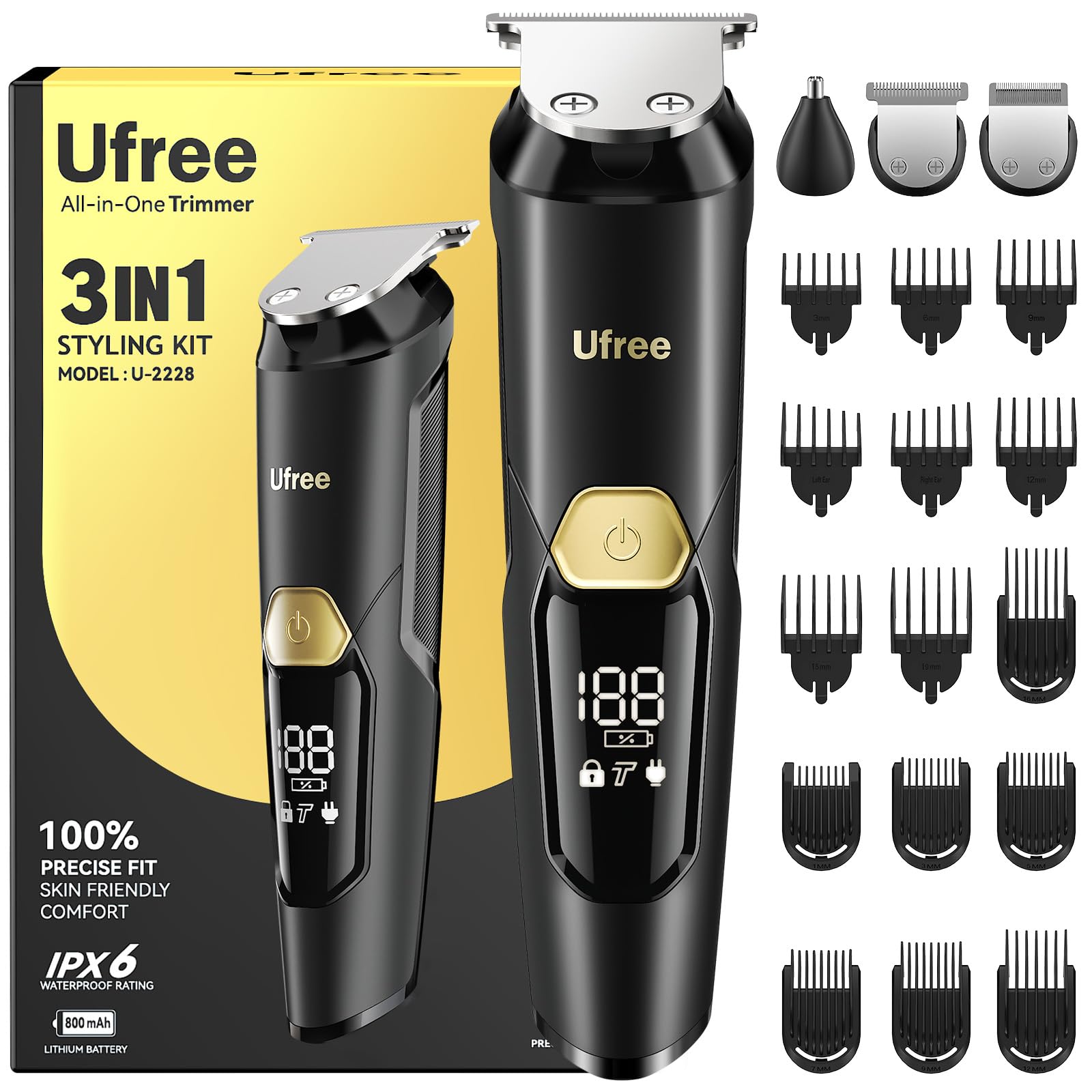 Photo 1 of Ufree 3-in-1 Beard Trimmer Kit, Men's Electric Shaver Razor for Mustache Body Nose Facial Hair, Professional Hair Trimmer, Rechargeable Clippers, Waterproof Beard Grooming, Birthday Gifts for Men