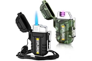 LAFFIZZ 2 Pack Waterproof Lighter Outdoor Windproof Torch Lighters Dual Arc Butane Electric Lighters USB Rechargeable Lighters Flameless Plasma Lighter Camping Hiking Adventure Survival Tactical Gear