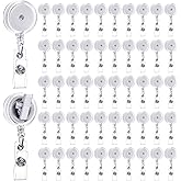 Afcabakila 50 Pack Retractable Badge Reels with 360° Swivel Alligator Clip, Translucent Clear ID Card Holder for Teachers, Office Workers, Nurses
