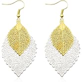 Peasimy Simple Retro Colored Metal Leaf Earrings for Women Boho Double Fall Leaf Tassel Dangle Drop Earrings Jewelry Gifts