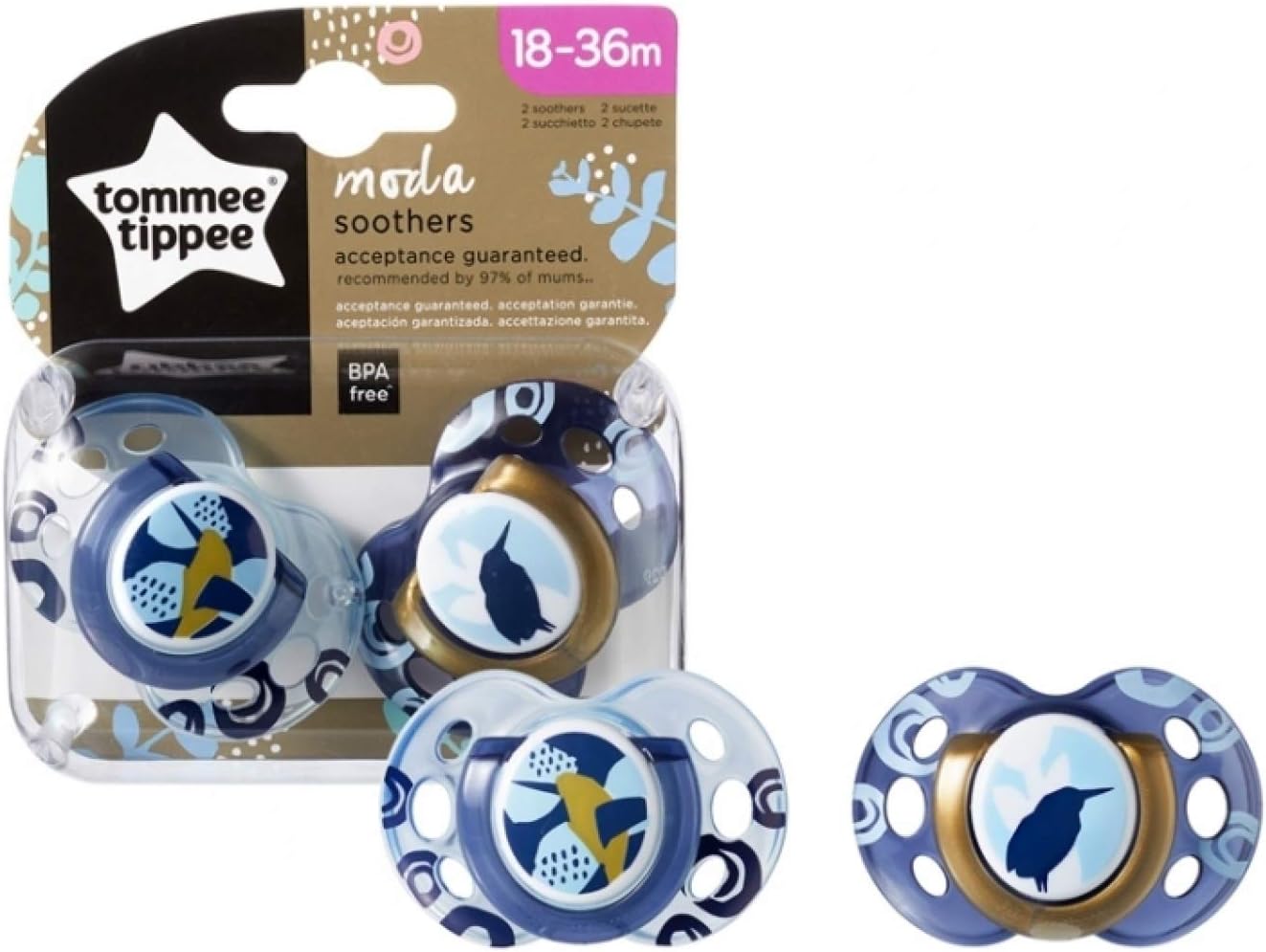Tommee Tippee Moda Dummy, Symmetrical Orthodontic Shape, BPA-Free Silicone, 18-36 m, Pack of 2, Multi-Colour - Image 3
