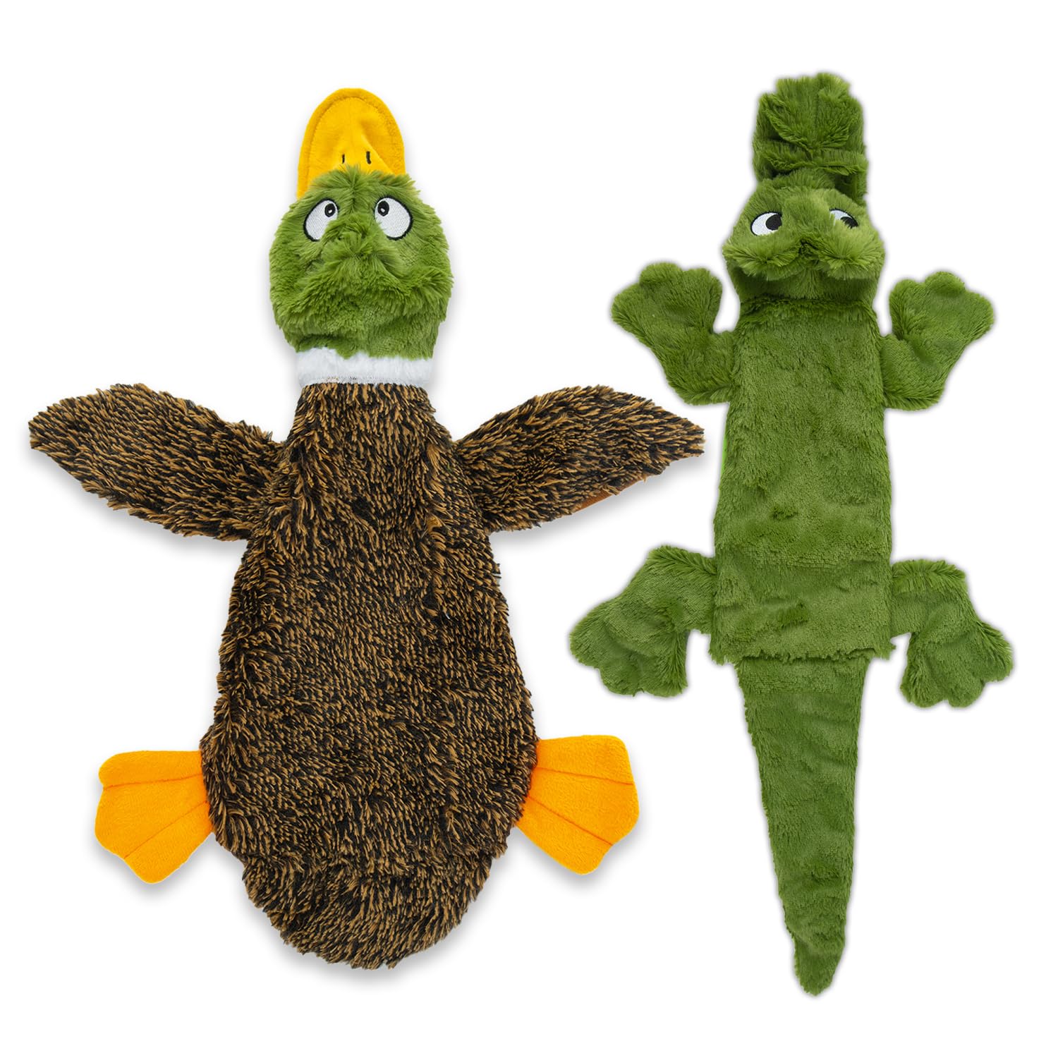 2-in-1 Stuffless Squeaky Dog Toys with Soft, Durable Fabric for Small, Medium, and Large Pets by Best Pet Supplies - No Stuffing for Indoor Play, Duck & Alligator, size L