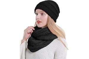 Double Couple Womens Scarf Beanie Hat Set Thick Winter Infinity Scarf Knit Scarfs for Women