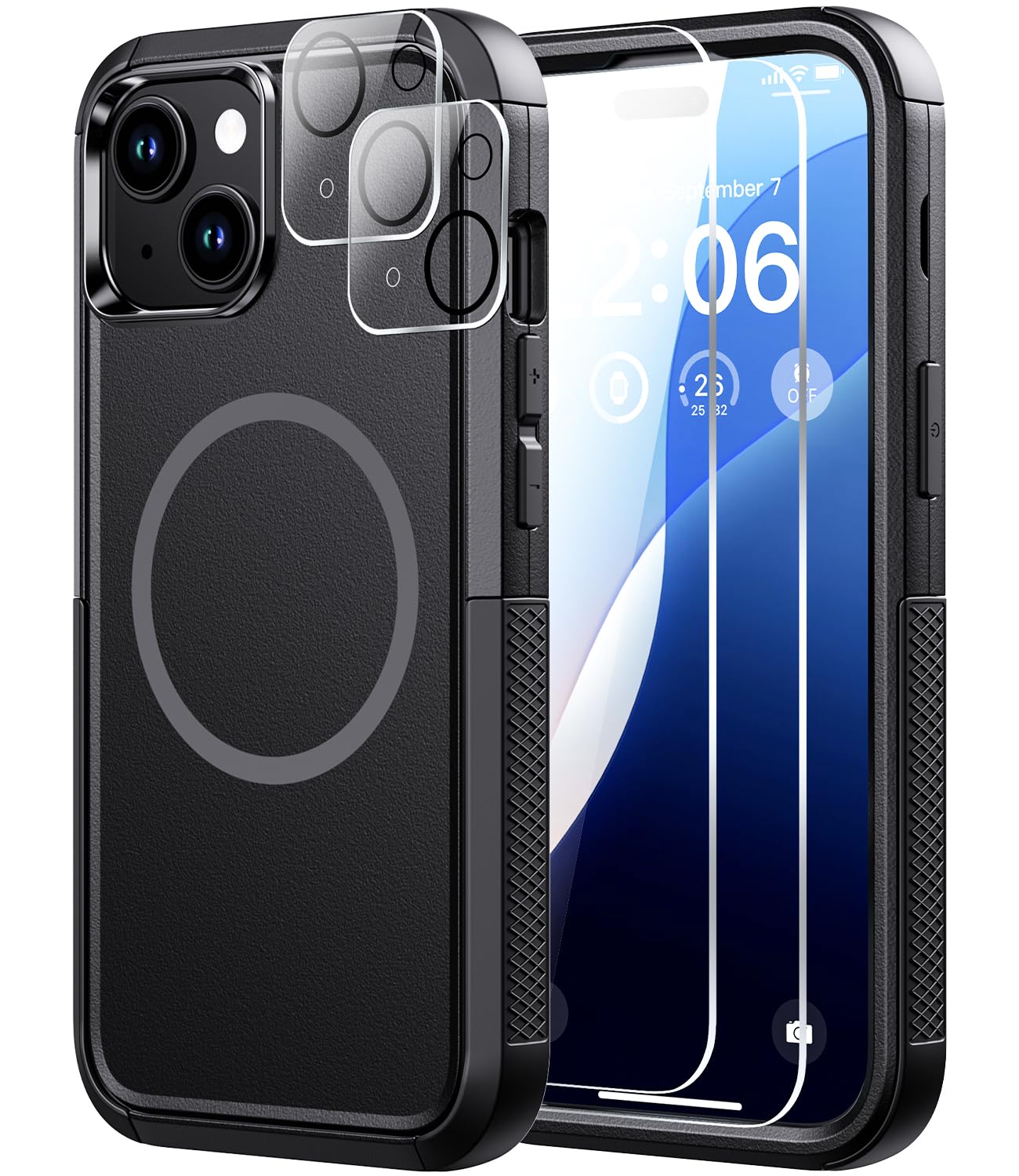 Diverbox for iPhone 15 Case [Compatible with MagSafe] [Shockproof] [Dropproof] [with Screen Protector ] Heavy Duty Protection Phone Case Cover for Apple iPhone 15 2023 6.1 inch (Black)