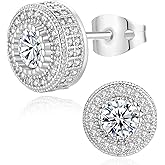 KETRYEP 18k Gold Nugget Earrings for Men Cubic Zirconia Square Earrings for Men Women Hypoallergenic Jewelry