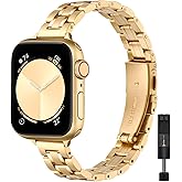 STIROLL Thin Replacement Band Compatible for Apple Watch 38mm 40mm 41mm 42mm(Series 11 10), Stainless Steel Metal Wristband Women Men for iWatch Ultra SE Series 9 8 7 6 5 4 3 2 1, Gold