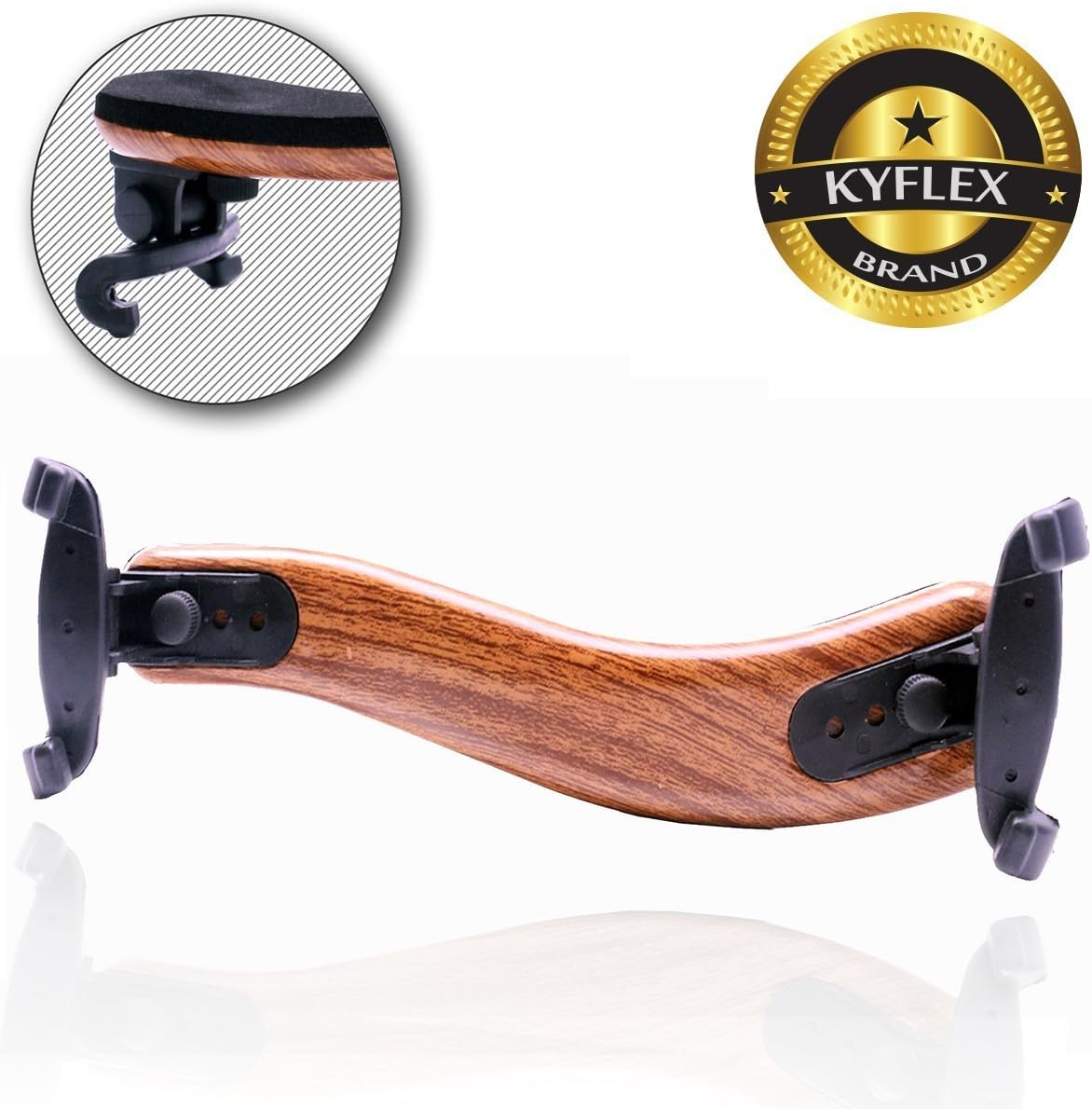 KyFlex Violin Shoulder Rest for 4/4 and 3/4 sizes - Plastic & Veneer (Fake wood) Shoulder Rest with Collapsible & Professional Adjustable for Both Height and Angle Black Feet Fit