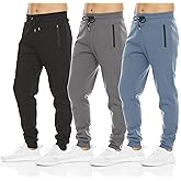 PURE CHAMP Mens 3 Pack Fleece Active Athletic Workout Jogger Sweatpants for Men with Zipper Pocket and Drawstring Size S-3XL