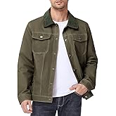Eisctnd Men's Cotton Canvas Trucker Jacket with Corduroy Collar, Plaid Flannel Lined Workwear Utility Barn Jacket