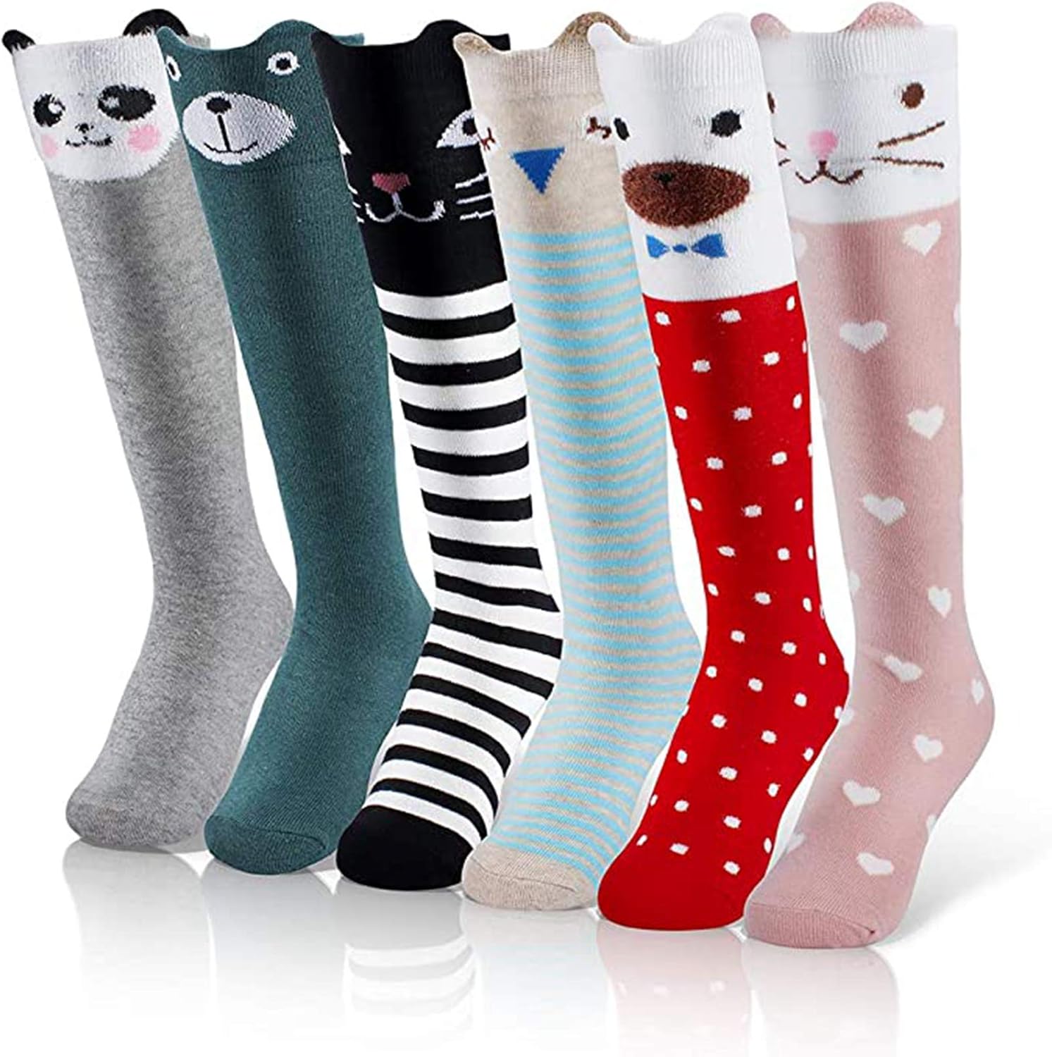 BSSN Girls Knee High Long Socks for Kids 6 Pairs Funny Boot Crazy Fun