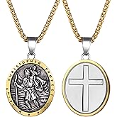 Rofusn St. Christopher Medal Necklace for Men: Stainless Steel Religious Protection Cross Amulet Pendant for Women Travelers Adventurers