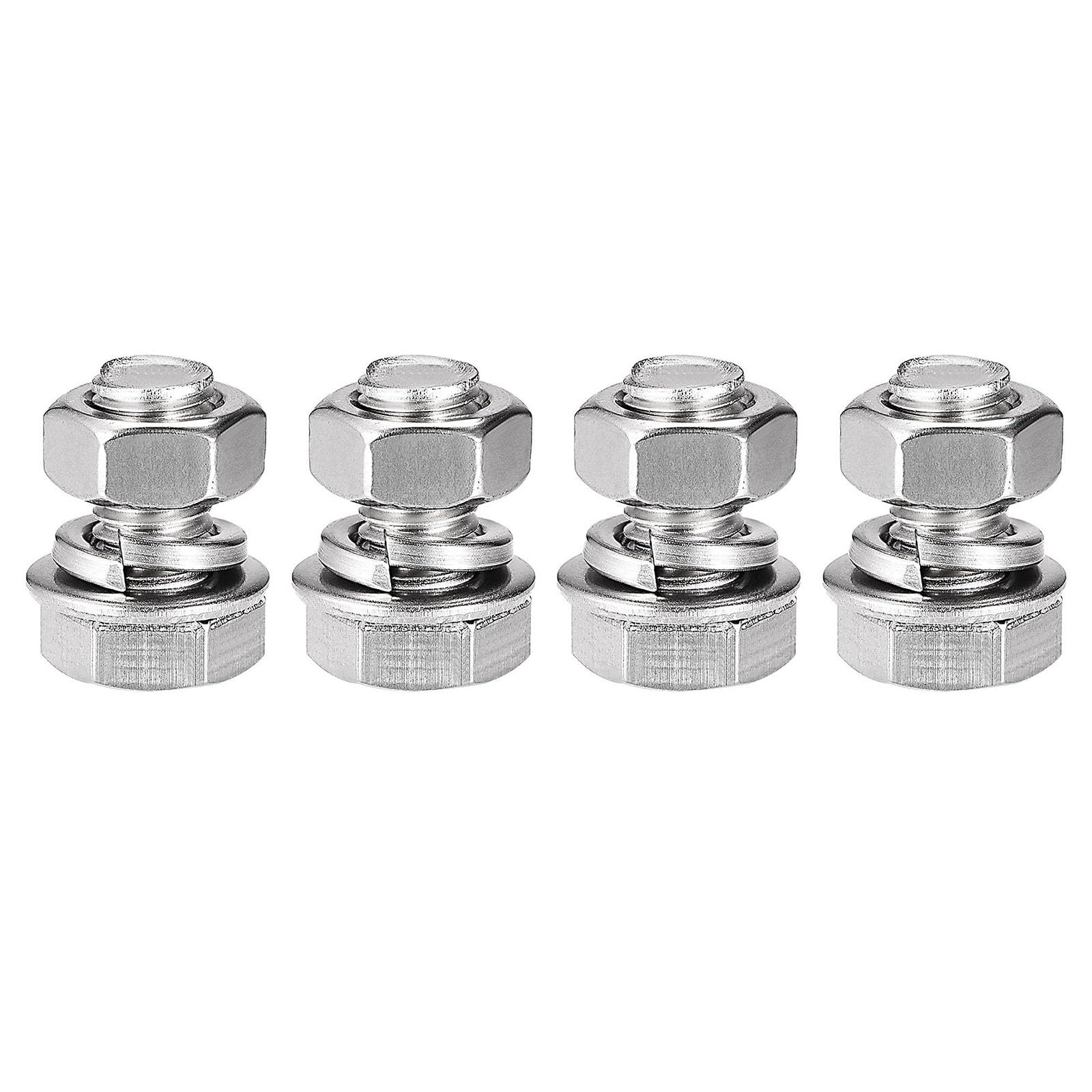 TOP-VIGOR 4Pcs M8 x 16mm Hex Head Screws Bolts, Nuts, Flat & Lock Washers Kits, 304 Stainless Steel Fully Thread Hexagon Bolts for DIY Bike Motorcycles Repair
