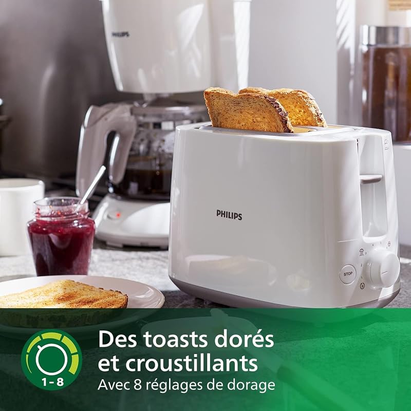 Grille-pain Daily, 2 fentes larges, 8 réglages, 830W, Blanc