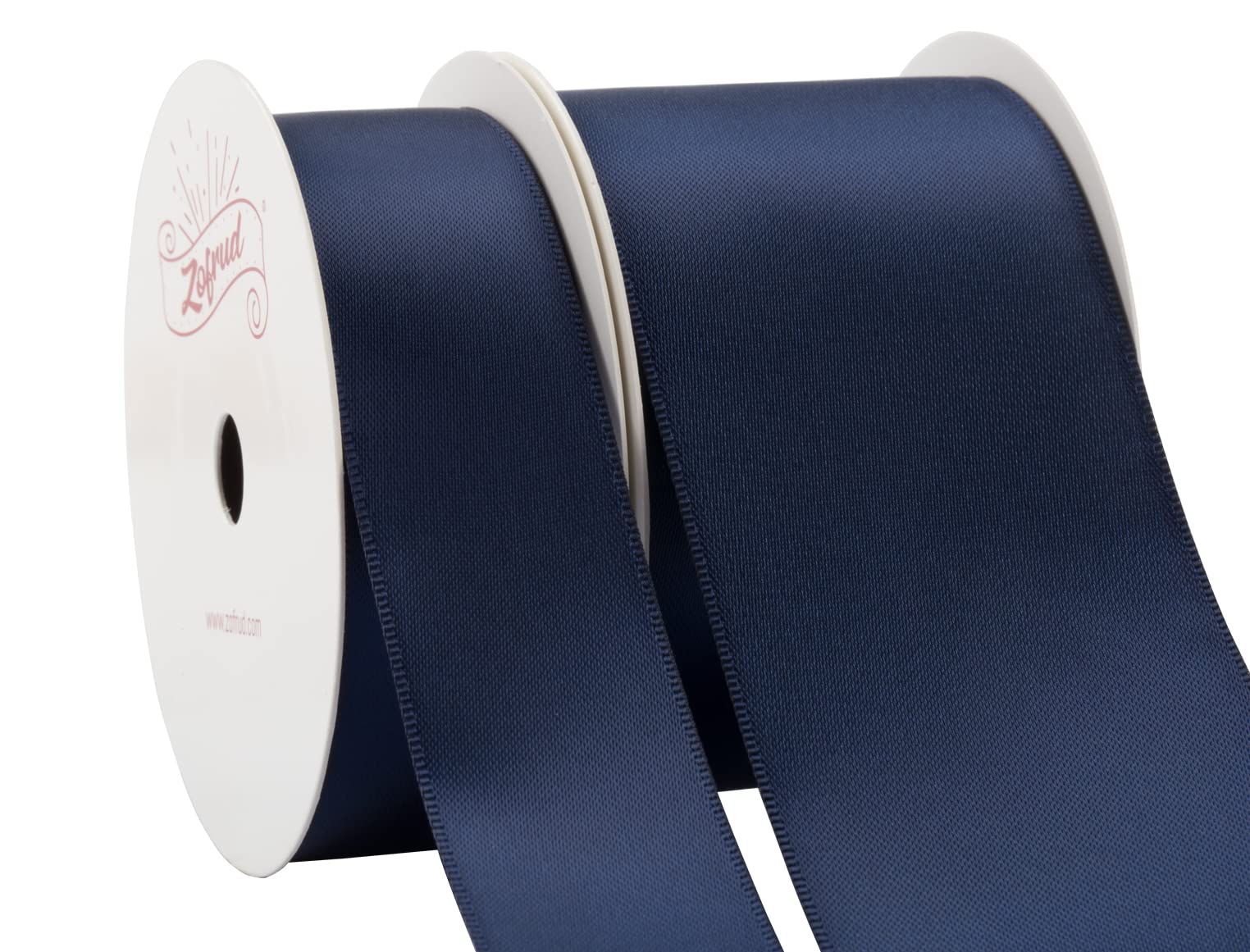 Zofrud 2 Rolls of Navy Double Faced Satin Ribbon - 18 Meters Total (25mm and 50mm x 9M) - Ideal for Crafts, Gift Wrapping, and Weddings