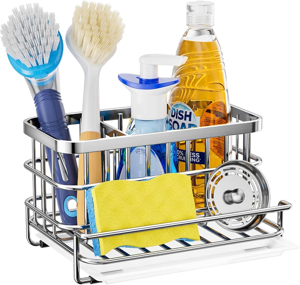 HapiRm Kitchen Sink Organiser 4 in 1 Silver Stainless Steel Caddy