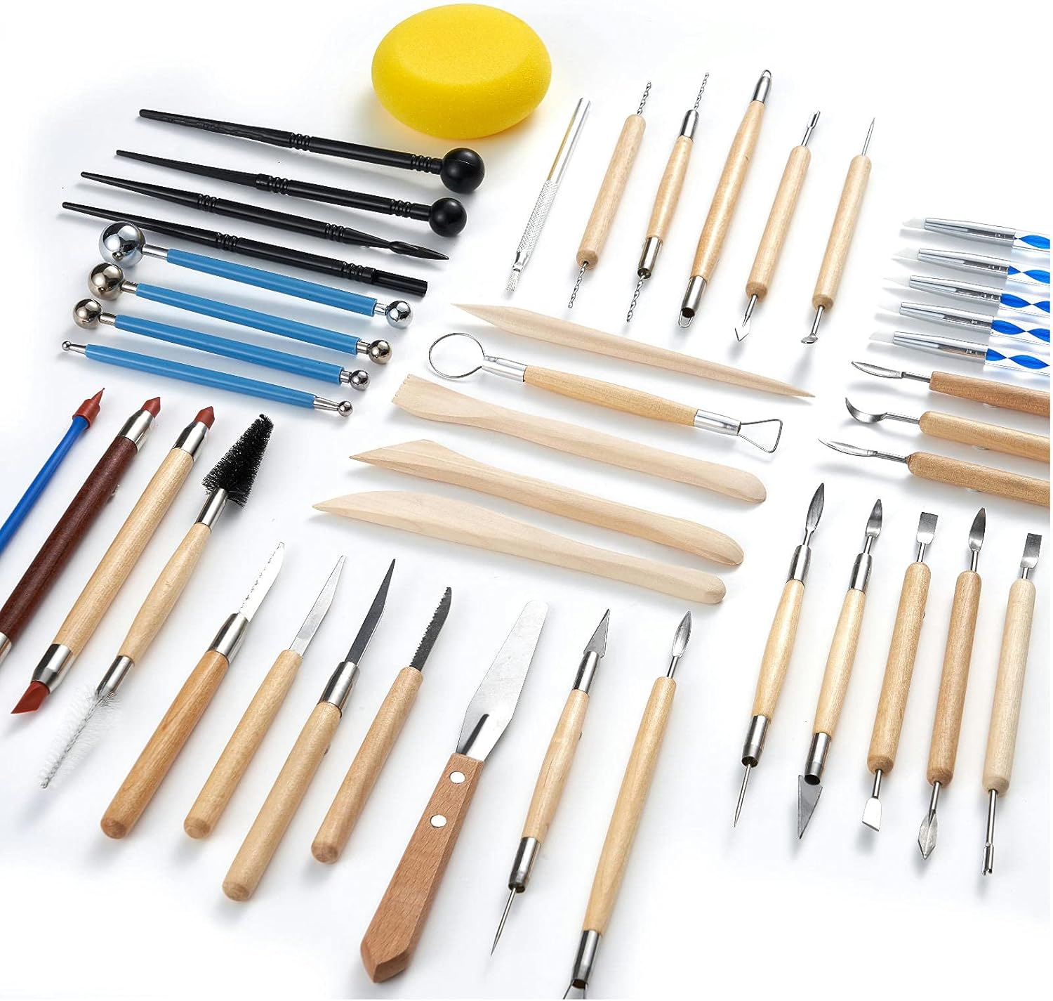 TEMONTIAN 44Pcs Pottery Tool Set, Contains Most of The Modeling Clay Tools to Meet Your Great Needs for Sculpting, Shaping, Modeling, Cutting, Scraping, Brushing, Smoothing and More.