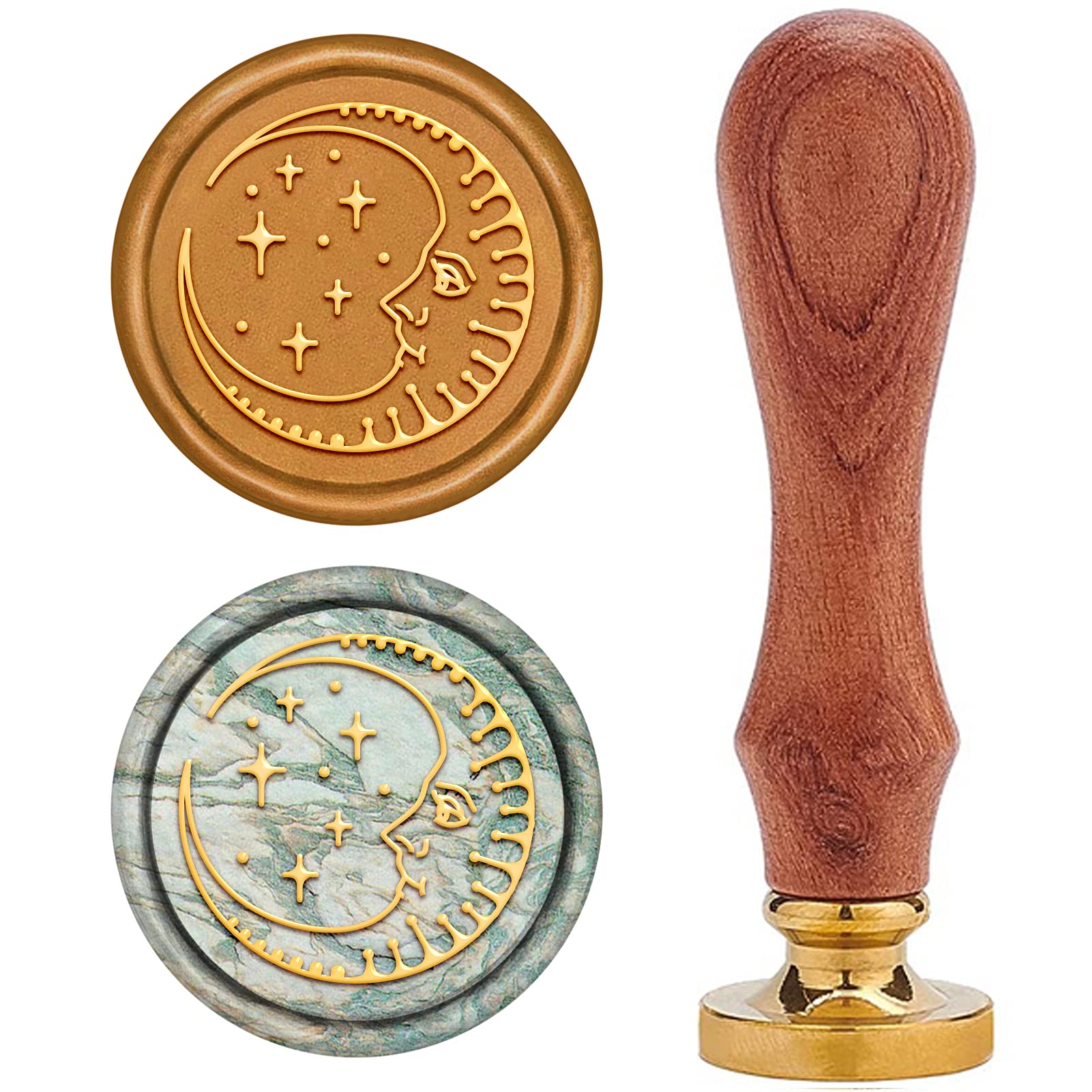 CRASPIRE Wax Seal Stamp, Vintage Wax Sealing Stamps Moon Face Retro Wood Stamp Removable Brass Head 25mm for Wedding Envelopes Invitations Embellishment Bottle Decoration Gift Packing