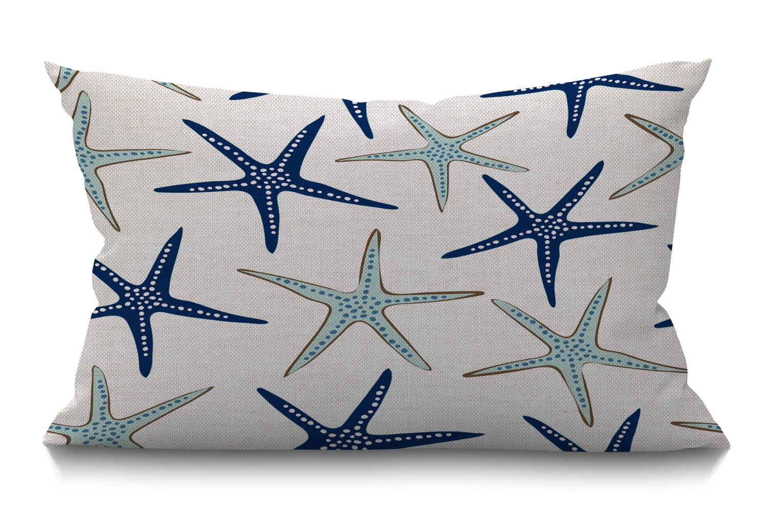 BGBDEIA Coastal Nautical Cushion Cover Farmhouse Starfish Repeat Pattern marine Navy Blue Decorations Pillow Cover Case for Sofa Couch Cotton Linen 30 x 50 cm 12x20 Inches