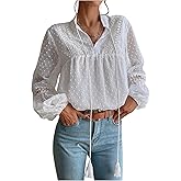 GORGLITTER Women's Boho Peasant Tops Floral Lace Long Sleeve Tops Sheer Blouses Button Up Shirt Casual Going Out Outfits