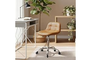 FREEKYROCK Rolling Stool Chair with Wheels, Height Adjustable stool with Back Support, Heavy Duty Rolling Vanity Chair with PU Leather Cushion for Salon Massage Kitchen Vanity Tattoo Esthetician Dentist(Camel)