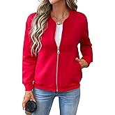 FIOPHY Women's Zip Up Sweatshirts Jackets Long Sleeve Bomber Jacket Casual Outwear with Pocket