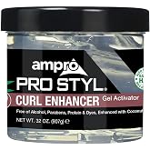 AmPro Pro Styl Curl Enhancer - Gel Activator with Coconut Oil to Moisturize and Define Coils and Waves - Helps Protect and Hydrate Hair Shaft - Tames and Adds Shine to Tresses - Regular - 32 oz