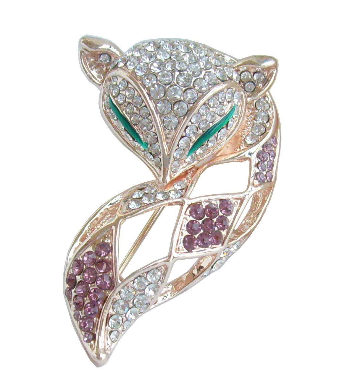 Sindary Unique Animal 1.97" Rhinestone Crystal Fox Brooch Pin UKB6347 (Gold-Tone Purple)