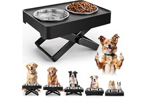 OAKJAR OWKJAR Elevated Dog Bowls for Small Medium Large Breed Dogs, Height Adjustable Dog Raised Bowls Stand from 2.75“ to 8”, 2 Thick Stainless Steel Dog Food Water Bowls, Non-Slip, Dishwasher Safe