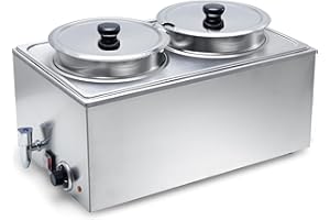 SYBO Commercial Grade Stainless Steel Bain Marie Buffet Food Warmer Steam Table for Catering and Restaurants (2 Round Pots with Tap)
