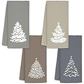 JINYO Boho Neutral Christmas Kitchen Towels, Modern Winter Snowy Christmas Tree Decorative Hand Towels for Bathroom Kitchen, Rustic Neutral Pine Tree Decorative Dish Tea Towels, 16x24 Inch Set of 4