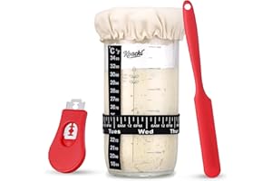 KOACKL Sourdough Starter Jar, 24oz/730ml Sourdough Starter Kit with Magnetic Bread Lame, Thermometer, Long Scraper, Cloth Cov