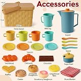 HERSITY Tea Party Set Picnic Toy Afternoon Tea Playset with Basket Mat 3 4 5 view 6